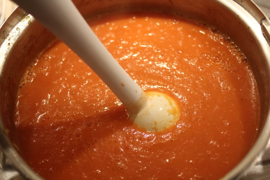 Tomato soup with immersion blender